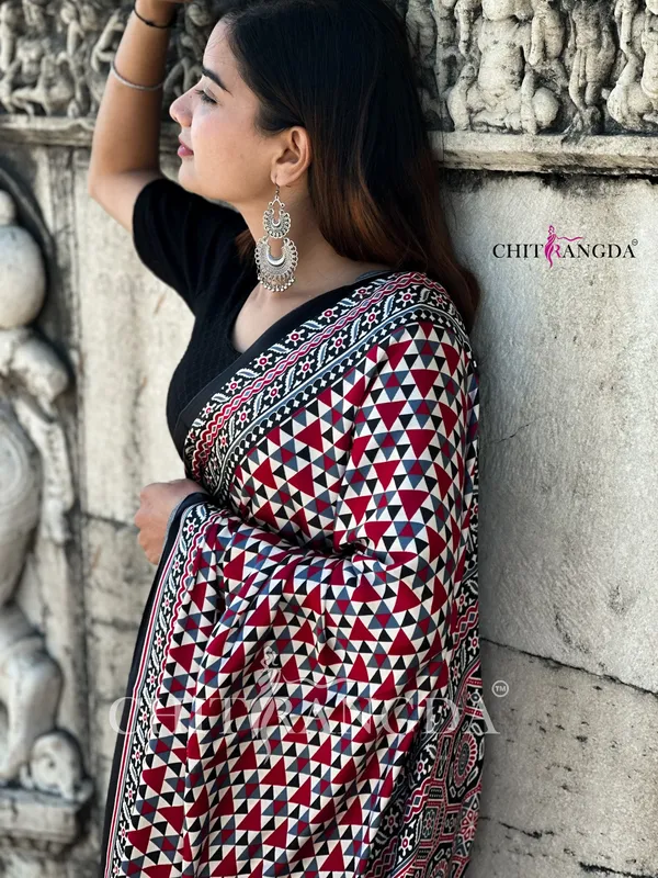 Black_And_Red_Trending_Ajrakh_Print_Semi_Modal_Silk_Saree_682007